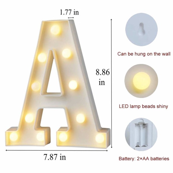 Store Lighted Numbers | Batteridrevet med lyse bokstaver, perfekt for bryllup, bursdager, fester, feiringer, jul eller hjemmedekor (A)