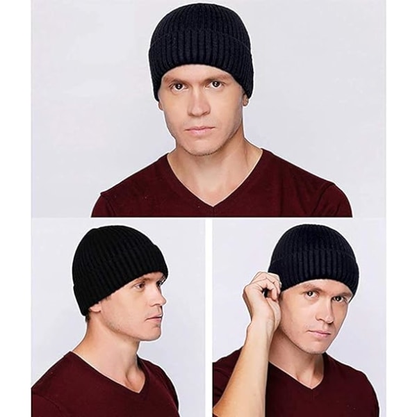 Hyggelig 2-pak hue til mænd - Slouch beanie hue strikket baggy hue - Sort hue til mænd - Gaver