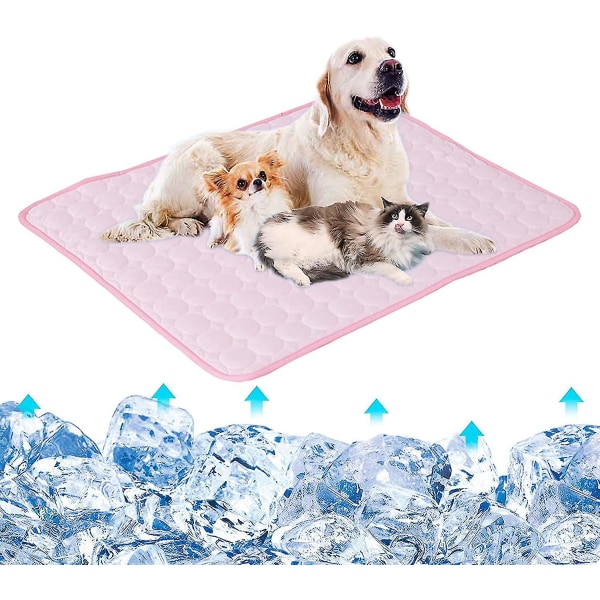 Kjølematte for hund, sovematte, vaskbar kjølematte i is-silke, kjølig teppe for kennel, sofa, seng, rosa (S)