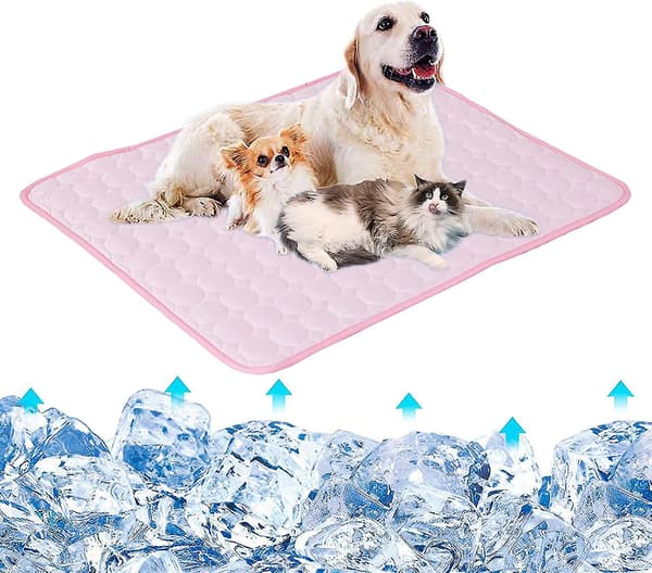 Køleunderlag til hunde, kølepude, vaskbar kølig silkekølepude til kennel, sofa, seng, pink（S）