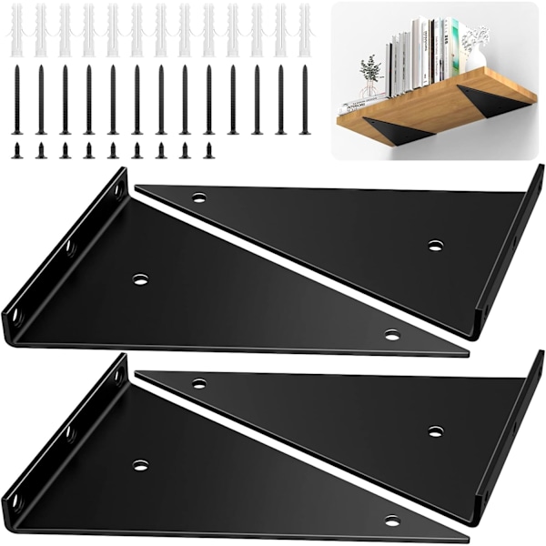 Floating Shelf Brackets, 4-Pack Triangular Wall Mount 8 Inch Hidden Heavy Duty Angle Steel, Load Capacity Metal Shelf Brackets with Screws Wall Mount