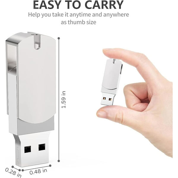 USB 64GB, USB 2.0 Flash-enhet, Hållbar Metall Vattentät Stöttålig Flash-minne med Nyckelring för Laptop, Ljud, Bil, PC etc