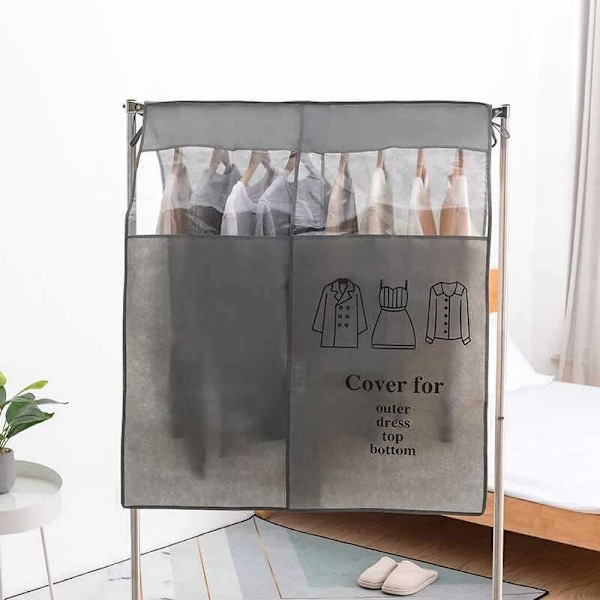 Grå Lång Fiven Klädfodral 91x 111cm Damm Damm Andningsbara Curres Porter Med Transparent Fönster Kostymskydd För Klänning Skjorta Jackor Kappor