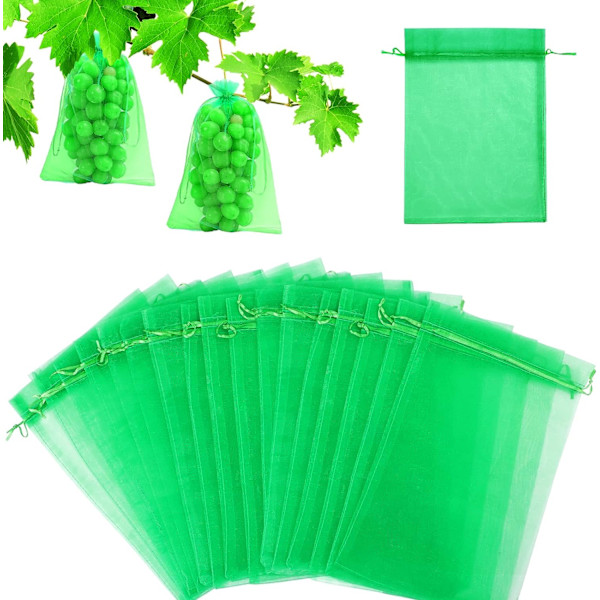 60 stk frugtbeskyttelsesposer, druebeskyttelsesposer 20x30 cm organza haveposer med snøre mod hvepse, frugtfluer og biller (mørkegrå)