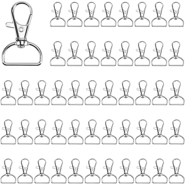 50 stk. drejelige nøgleringe (sølv), karabinhage nøglering, drejelig karabinhage, D-formet nøgleringsspænde til pung, skilt, DIY-dekoration