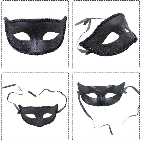 2 stk. Maske for par i jern til karneval - Maske for kvinner i blonder og maske for menn til Halloween - Svart maske