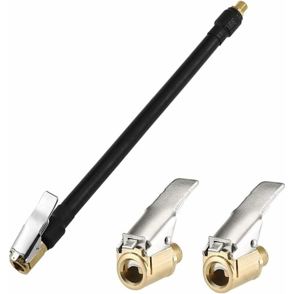 Renkaan täyttöletku 20 cm Musta ilmaletku renkaan täyttöputki 2 ilmapumpun adapterilla, letku auton renkaiden täyttöön