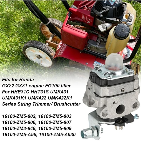 Kaasutin Honda 4-tahtimoottorille GX31 GX22 FG100 16100-ZM5-803 GCA91 Kaasutin kaasuttimen säätötyökalulla ja polttoaineletkusarjalla