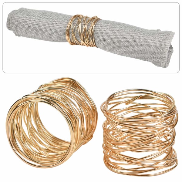 12 st gyllene servettringar i metall, set med 42 * 36 mm, bordsdekoration för jul, bröllop, konst, servett, servettring