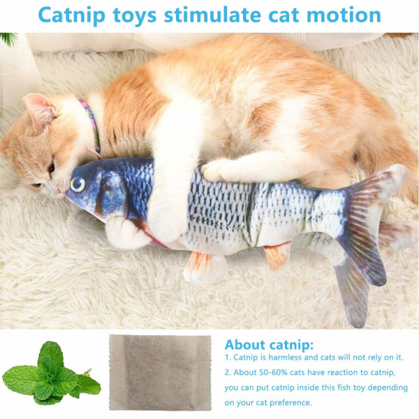 Fiskekatteleker, interaktive kattemynteleker, realistisk simulerte bevegelige fiskekatteleker, vaskbare, ypperlig for kattunger å bite, tygge og sparke