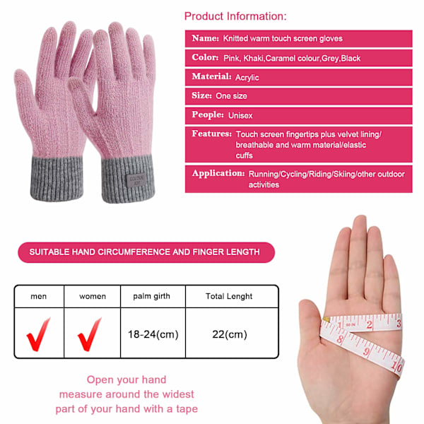 Damhandskar Vinter Stretch Varma Fleece Anti-Slip Damarbetshandskar Vinter Skidåkning Cykling Vandring Körning Utomhus Sporthandskar, En Storlek