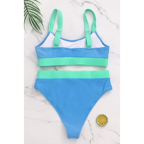 Kvinnors högmidjade bikiniset sportfärgblock M