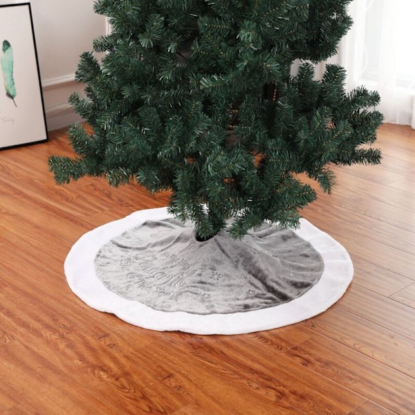 90 cm grå plysch julgransmatta, vit julgransmatta, julgransstöd, julgranskudde (grå)