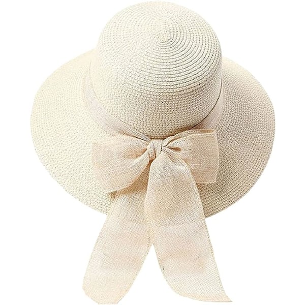 Beige Bredskygget UPF 50+ Halm Strand Solhat til Kvinder