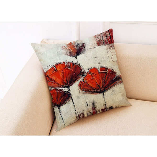 Konstgjord Blomkuddfodral 18x18 tum Set om 4 Röd Blomkuddfodral 45cm x 45cm Bohemian Linne Kvadratisk Kuddfodral Vardagsrum Soffa