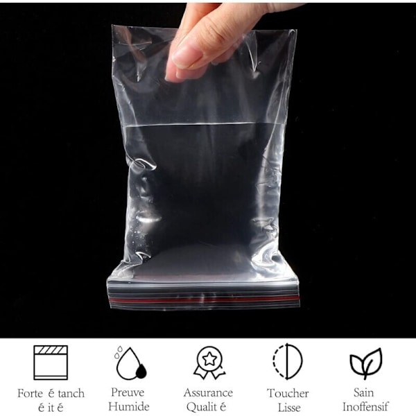 Pakke med 600 klare plastik ziplock-poser, genlukkelige plastikposer, 80 μm tykkelse - 100×6 poser (6 størrelser)