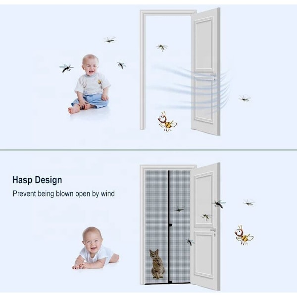 Magnetisk Dørskærm - Kraftigt Maskenet, Magnetisk Forsegling fra Top til Bund, Automatisk Lukning, Hold Frisk Luft Inde (120x210 CM, Sort)
