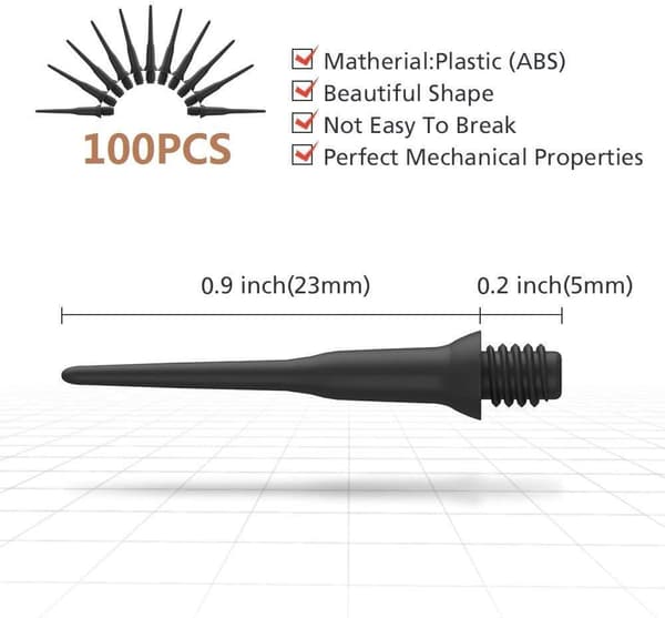 Plastspiss, sett med 12 piler for pilspill