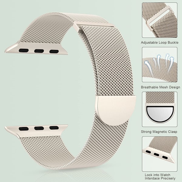 Band - Rostfritt stål mesh loop magnetiskt spänne ersättning för kvinnor (42mm/44mm/45mm, A--Starlight)