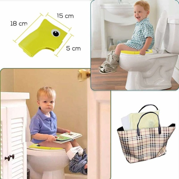 Sammenklappelig børnetoiletreduktion bærbar babytoiletsæde komfort PP-materiale med 4 skridsikre silikonepuder og 1 bæretaske (gul)