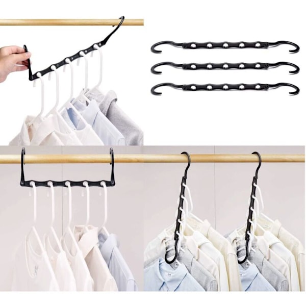 Pakke med 10 Magic Hangers Garderobehenger Organizer Klesoppbevaring Plassbesparende i Skap Svart
