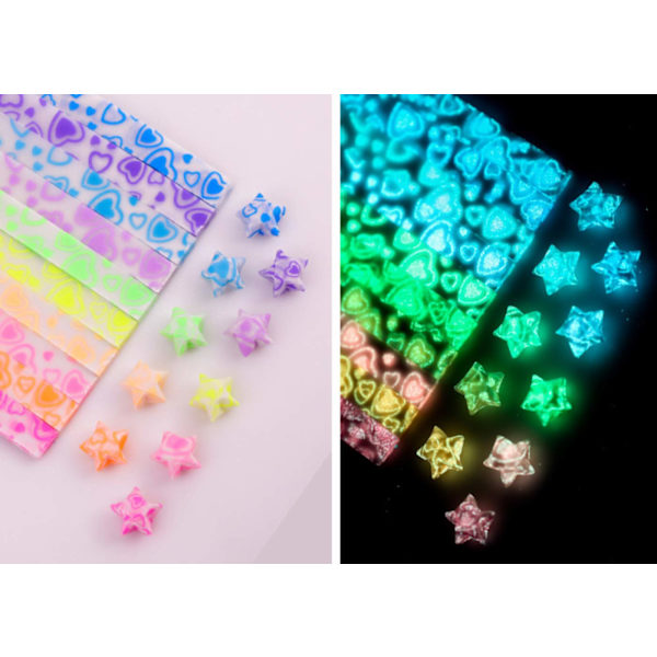 420 ark med selvlysende origami stjernepapir tosidig 10-farget dekorative papirbånd, selvlysende stjernebrettepapir