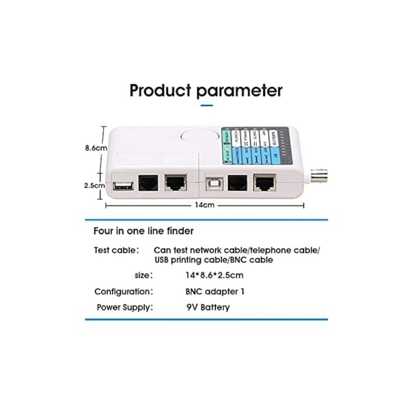 RJ11 RJ45 USB BNC Nettverkskabeltester for UTP STP LAN-kabel Tracer