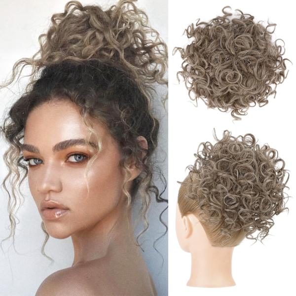1PCS Messy Hair Bun Hair Piece Elastic Drawstring Loose Wave Large Curly Bun Short  Bun Extension for Women Daily Use - Natural Black