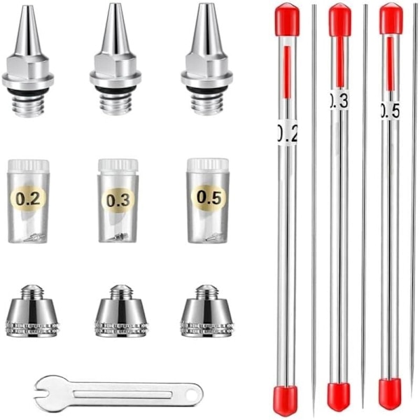 Munstyckslock, nål och munstycke för AB130 airbrush, 0,2 mm, 0,3 mm, 0,5 mm. Arsting reservdelar