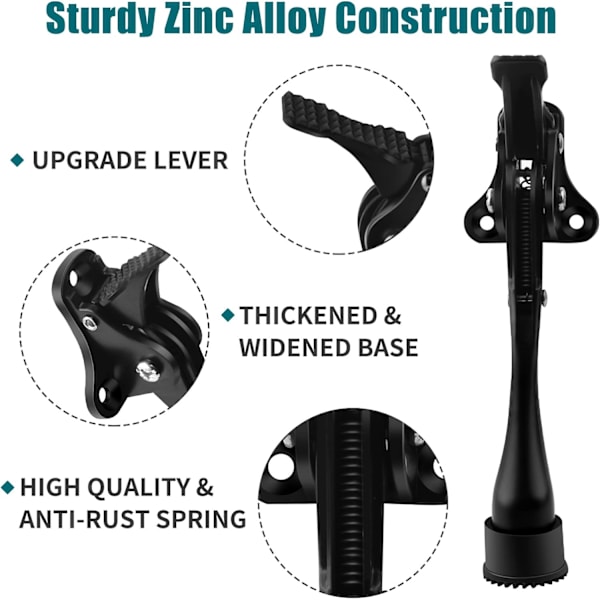 Kick Down Dørstopper, 4\" Lang Svart Kick Down Dørstopper Heavy Duty Kick Down Dør Stay Brakett med Gummitips og Fjær for Utendørs Terrassedører Ke
