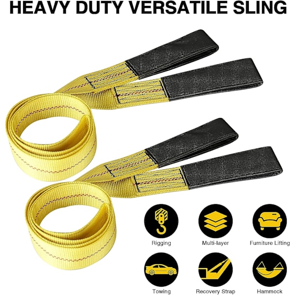 2 stk. 1m Heavy Duty Polyester Løftestropper, 9000lbs Maks. Brudstyrke