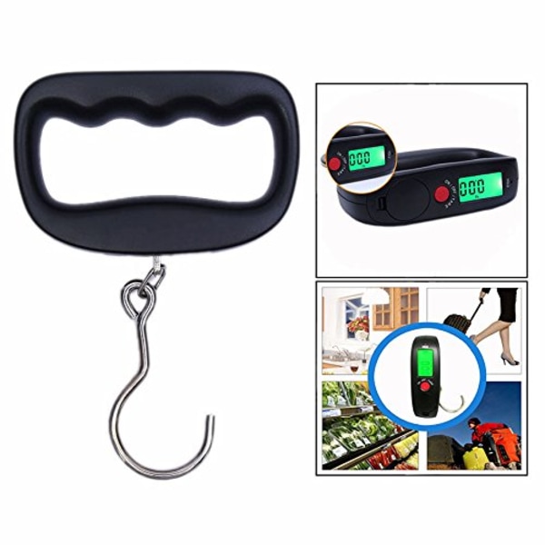 Bärbar elektronisk bagagevåg (blå), minivåg med krok, digital våg med LCD-display, hög precisionsbelastningscell