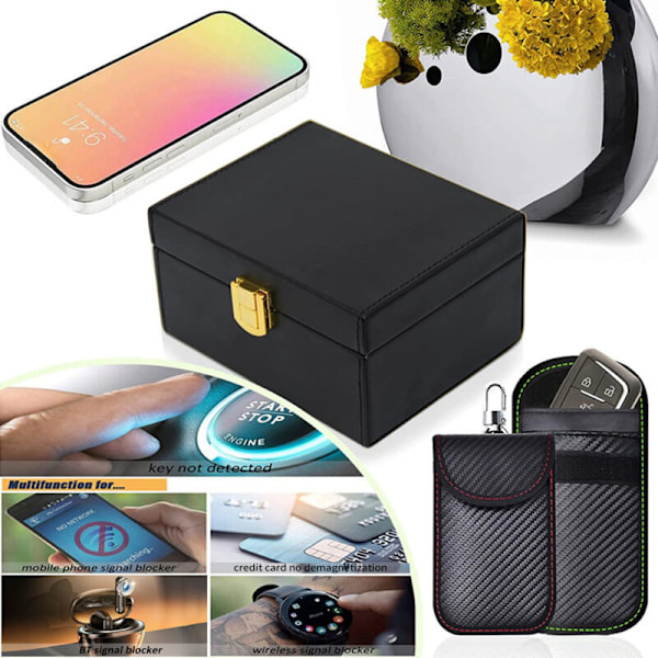 Faraday-box med 2 Faraday-fickor, nyckelringsskydd, nyckelskydd, RFID-stöldskyddsbur för bilnycklar
