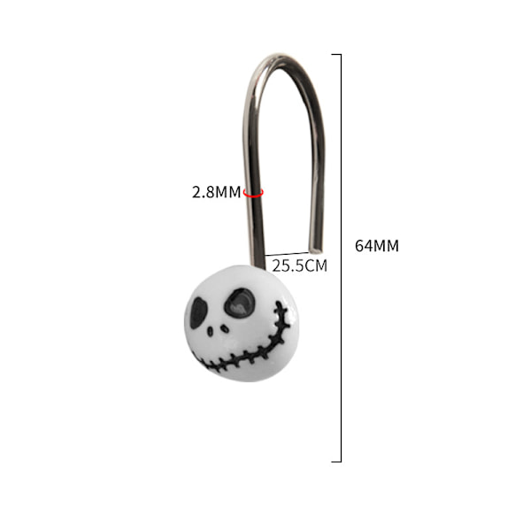 Modern duschdraperikrok i set om 12, vit/silver metall och plast duschring