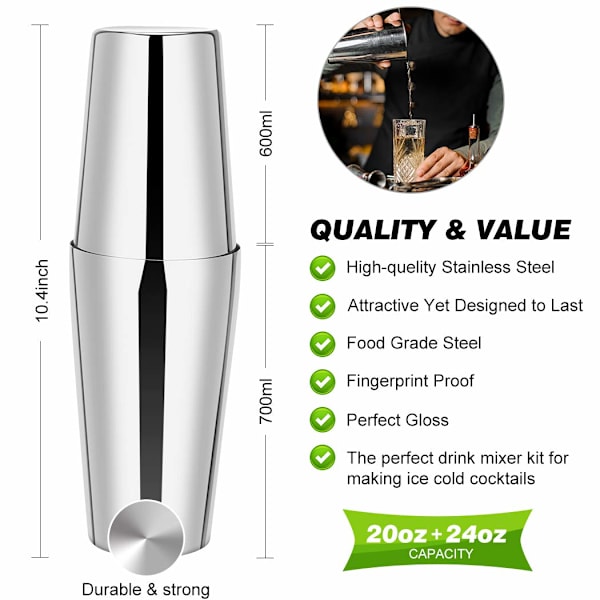 Cocktail Shaker Sæt, 23-delt Boston Rustfrit Stål Bartender Kit med Akryl Stativ  Cocktail Opskrifter Hæfte, Professionelle Bar Værktøjer til Drik Mi