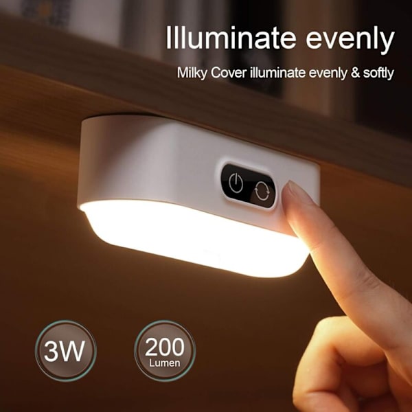 2-pack 3W Touch Light 5 Färger Justerbar Dimbar LED Nattlampa Inbyggt 2000mAh Uppladdningsbart Batteri Självhäftande Nattlampa för Läsning Skåp Smink