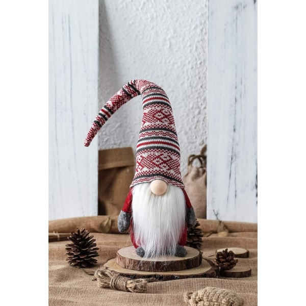 Festlig tomte - handgjord jultomtedekoration - tacksägelsegåva - tomte (röd rand)