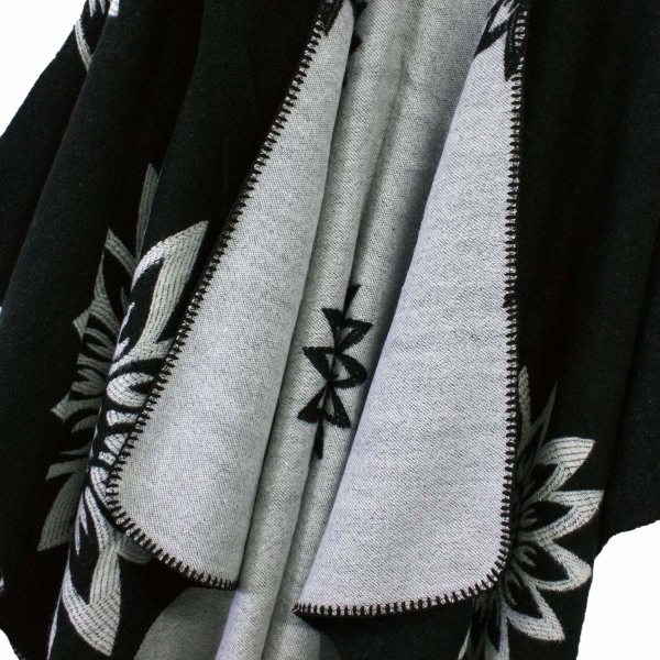 Varm sjal for kvinner, ytre skjerf, strikket teppe, dobbeltsidig tykk poncho, kvinners fargeblokkert sjal, innpakket poncho med frontåpning