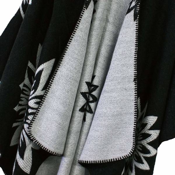Varmt sjal til kvinder, ydre tørklæde, strikket tæppe, dobbeltsidet fortykket poncho, kvinders farveblokeret sjal, indpakket poncho med frontåbning