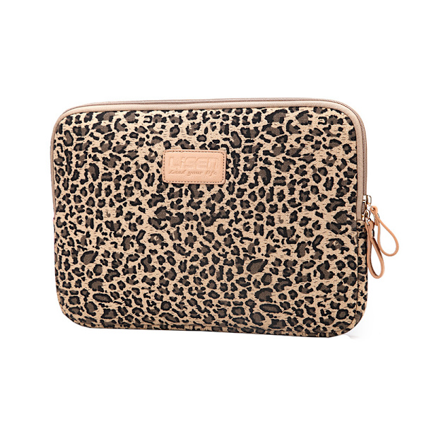 Canvas stof moderigtigt leopard print stil 15,6-tommer laptop taske computer beskyttende taske cover