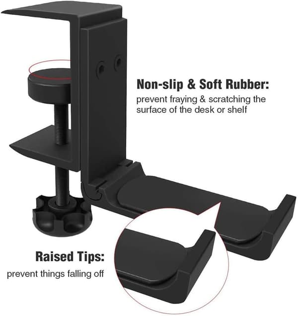 Foldbar Aluminium Gaming Headset Joystick Stativ, Under Desk Stativ, Passer til Joystick, Gaming Headset og Mere (Sort)