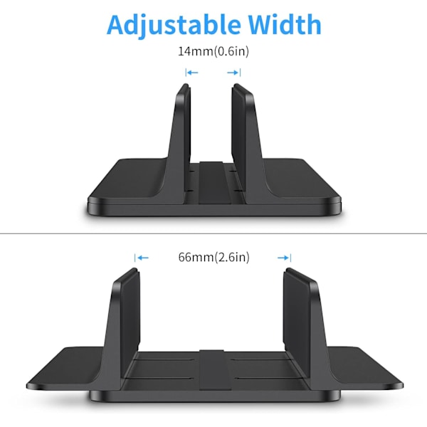 Sort - Vertikal bærbar computer stand, justerbart aluminiumsstativ til MacBook Pro/Air, iPad, HP, Lenovo, tablets og andre bærbare computere - 1 stk.