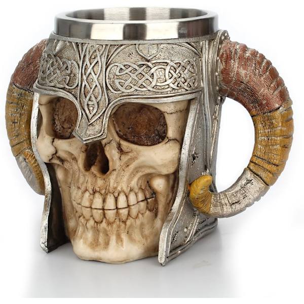 Vikinge Kriger Kranie Krus Tankard Rustfrit Stål Kranie Krus Ølkrus Kaffe/Drik 18oz Vikinge Kriger Ram Horn Hjelm krus