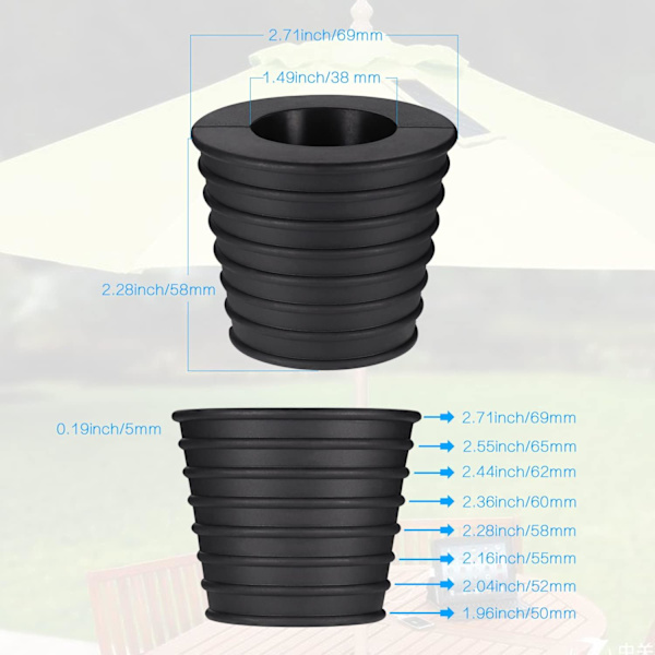 Paraplykegleholder, til hul i havebord og stabilitet eller baseholder til paraply, parasolfod, 1,5\" parasol