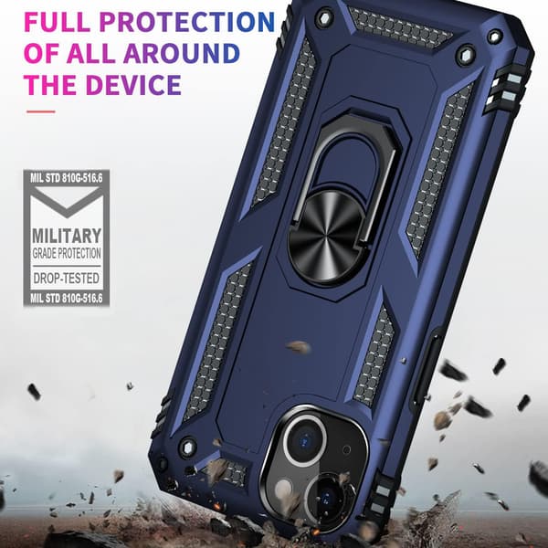Etui til iPhone 13, støtsikkert deksel med roterende ringstativ for Apple iPhone 13 Navy Blue