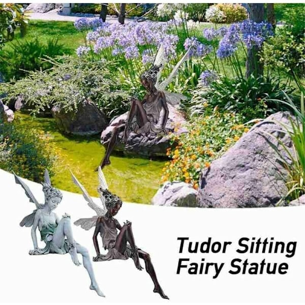 Magisk Fe Havepynt Sæde, Tudor og Turek Siddende i Resin Havedekoration 22 cm