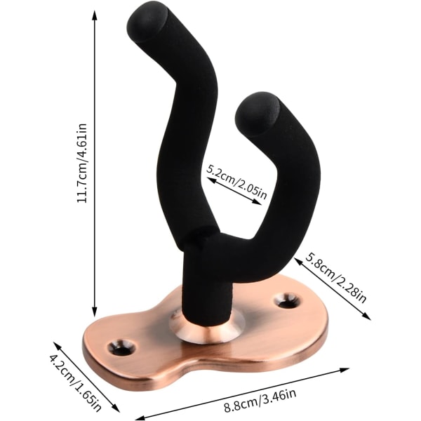 (Rød bronse) Gitarveggstativ, sett med 2 metallveggmonterte bassgitarstativ, gitarveggkroker med skruer, over dørgitarstativ, banjo-kroker