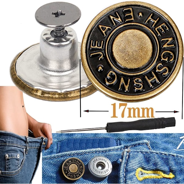 (20 sett 17mm) Avtakbare knapper for jeans-knapperstatning Trykknapper Justerbare jeans-knapperstatning Jean-nåler for justerbar knapp for jeans