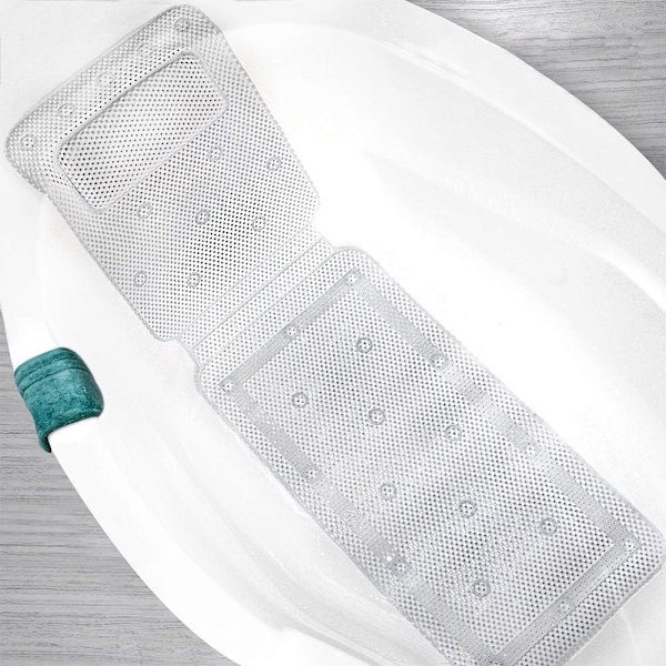 Badmatta med fullkroppsstöd och badkudde, 3D Air Mesh Spa-badkarskudde, med halkfria sugkoppar (125CM*36CM)