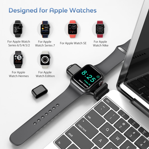 Klockladdare 2 i 1 är lämplig för Apple Watch 7/6/5/4/3/2 generation universell laddare